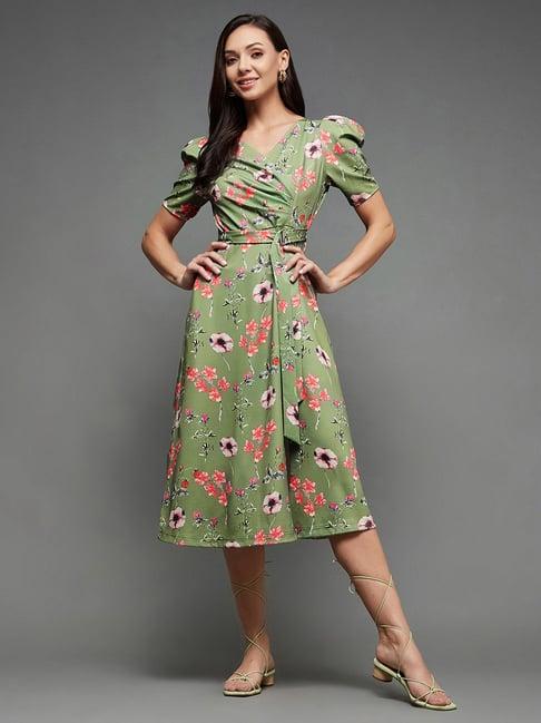 miss chase green floral print wrap dress