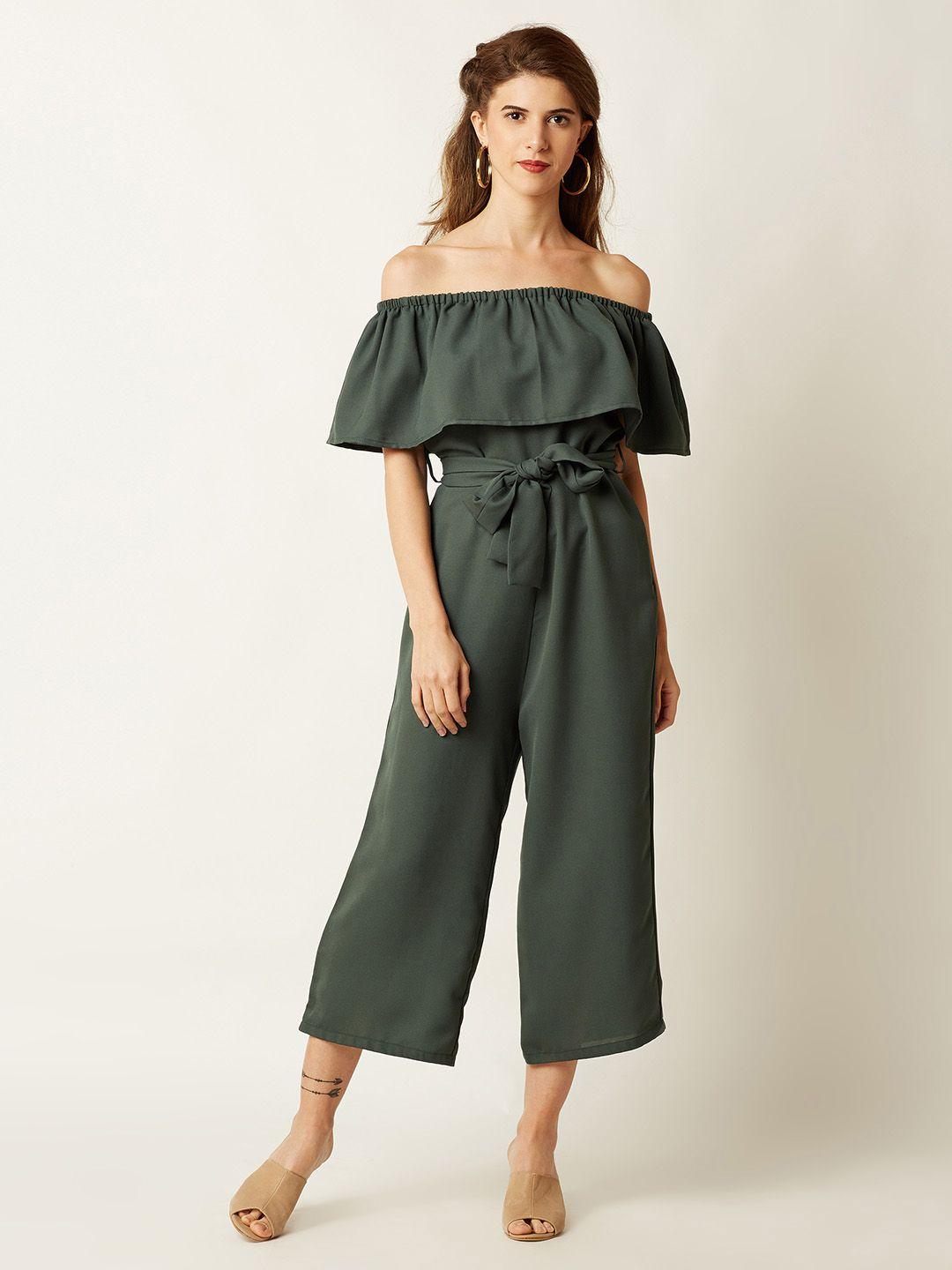 miss chase green off-shoulder layered jumpsuit