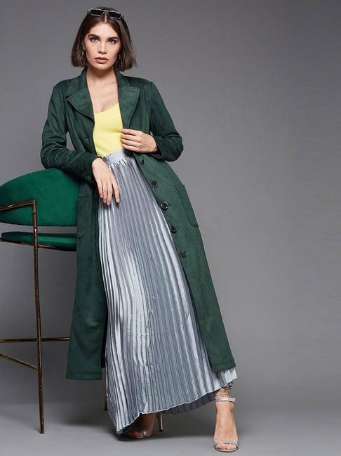 miss chase green relaxed fit longline coat