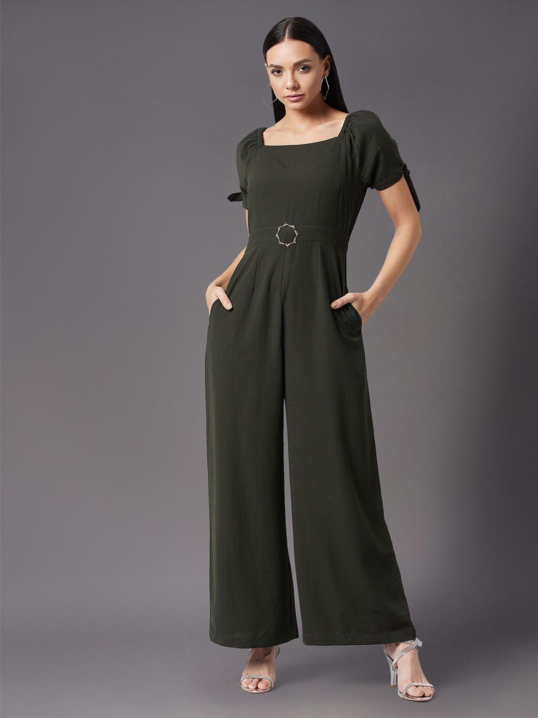 miss chase green solid basic jumpsuit
