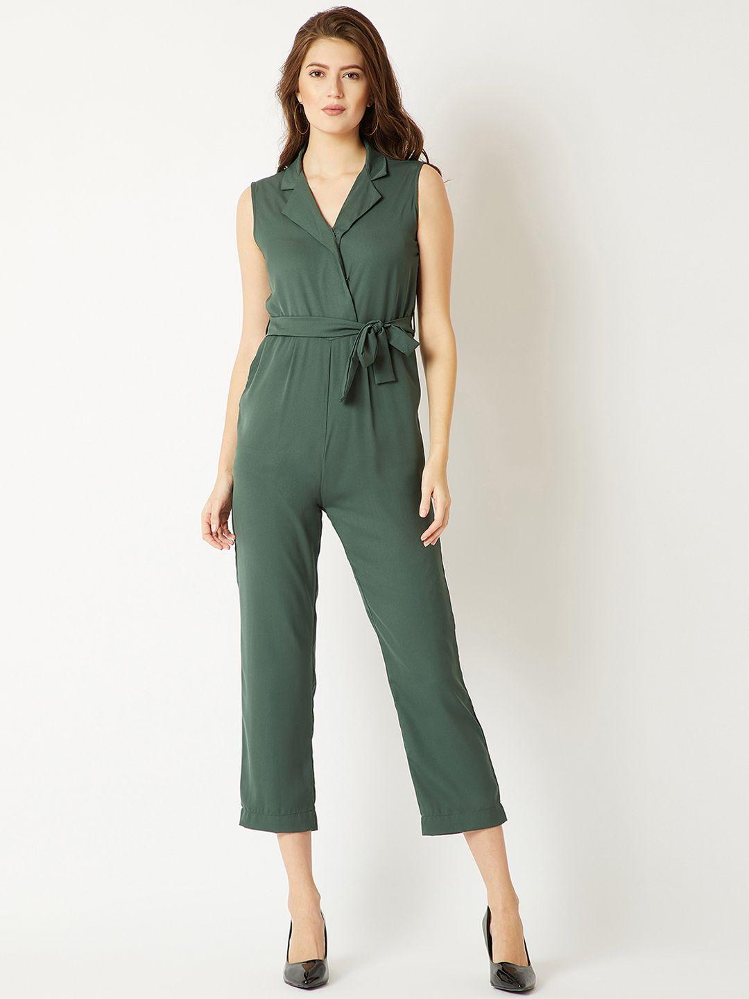 miss chase green solid basic jumpsuit