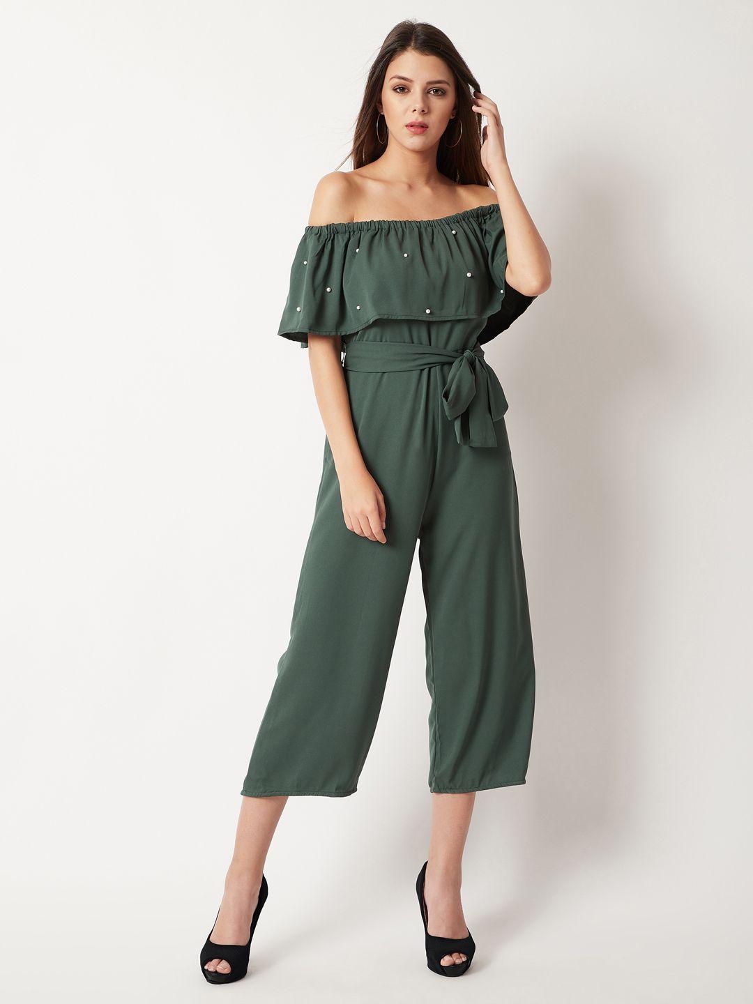 miss chase green solid culotte jumpsuit