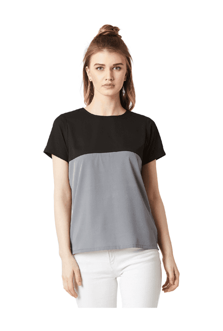 miss chase grey & black round neck top