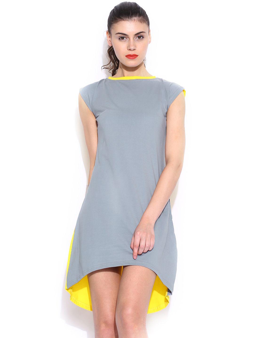 miss chase grey & yellow high-low dress