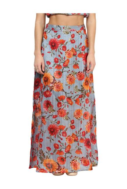 miss chase grey floral print maxi skirt