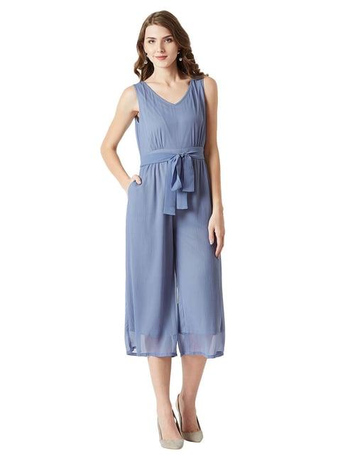 miss chase light blue below knee belted jumpsuit