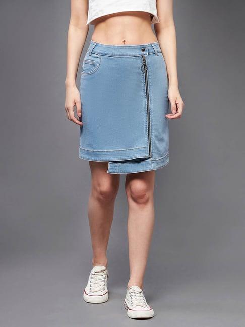 miss chase light blue denim wrap skirt