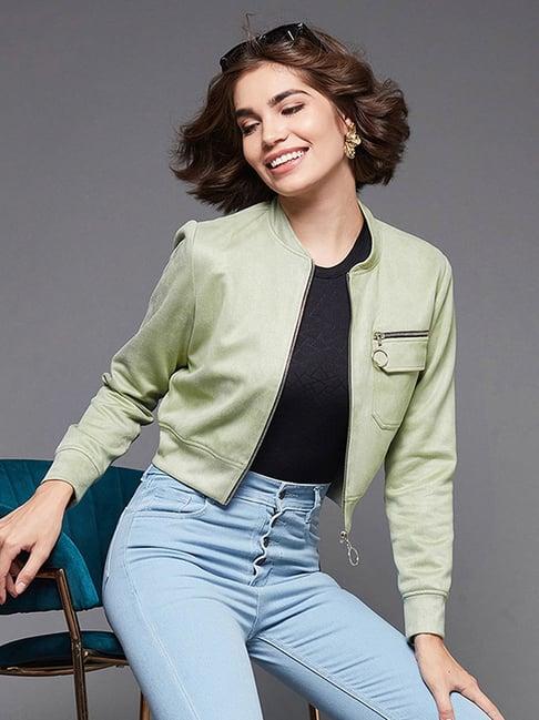miss chase light green relaxed fit cropped jacket