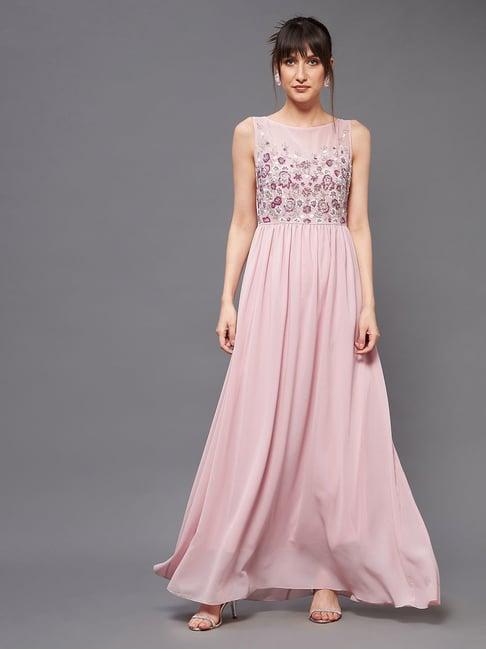 miss chase light pink embellished gathered gown