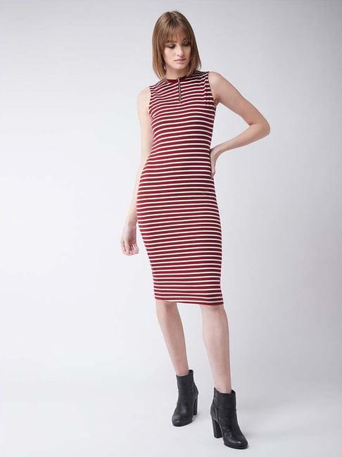 miss chase maroon & white striped dress