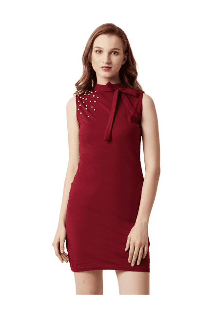 miss chase maroon above knee bodycon dress