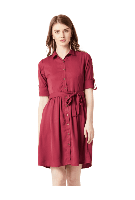 miss chase maroon above knee shirt dress