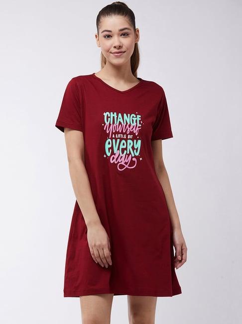 miss chase maroon cotton printed night dress