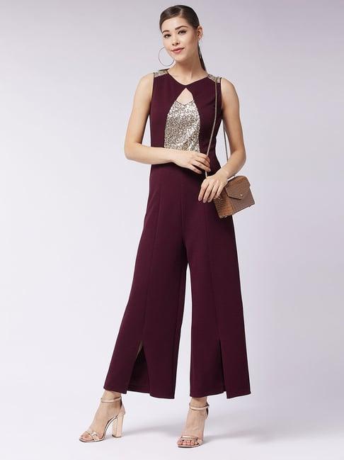 miss chase maroon embellished jumpsuit