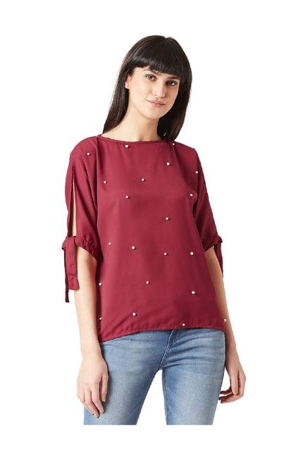 miss chase maroon embellished top