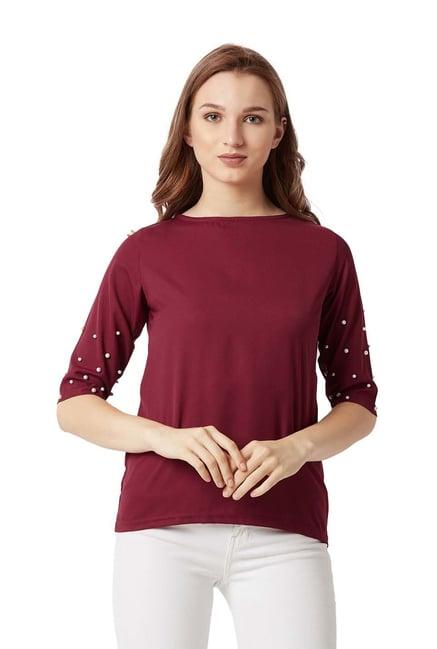 miss chase maroon embellished top