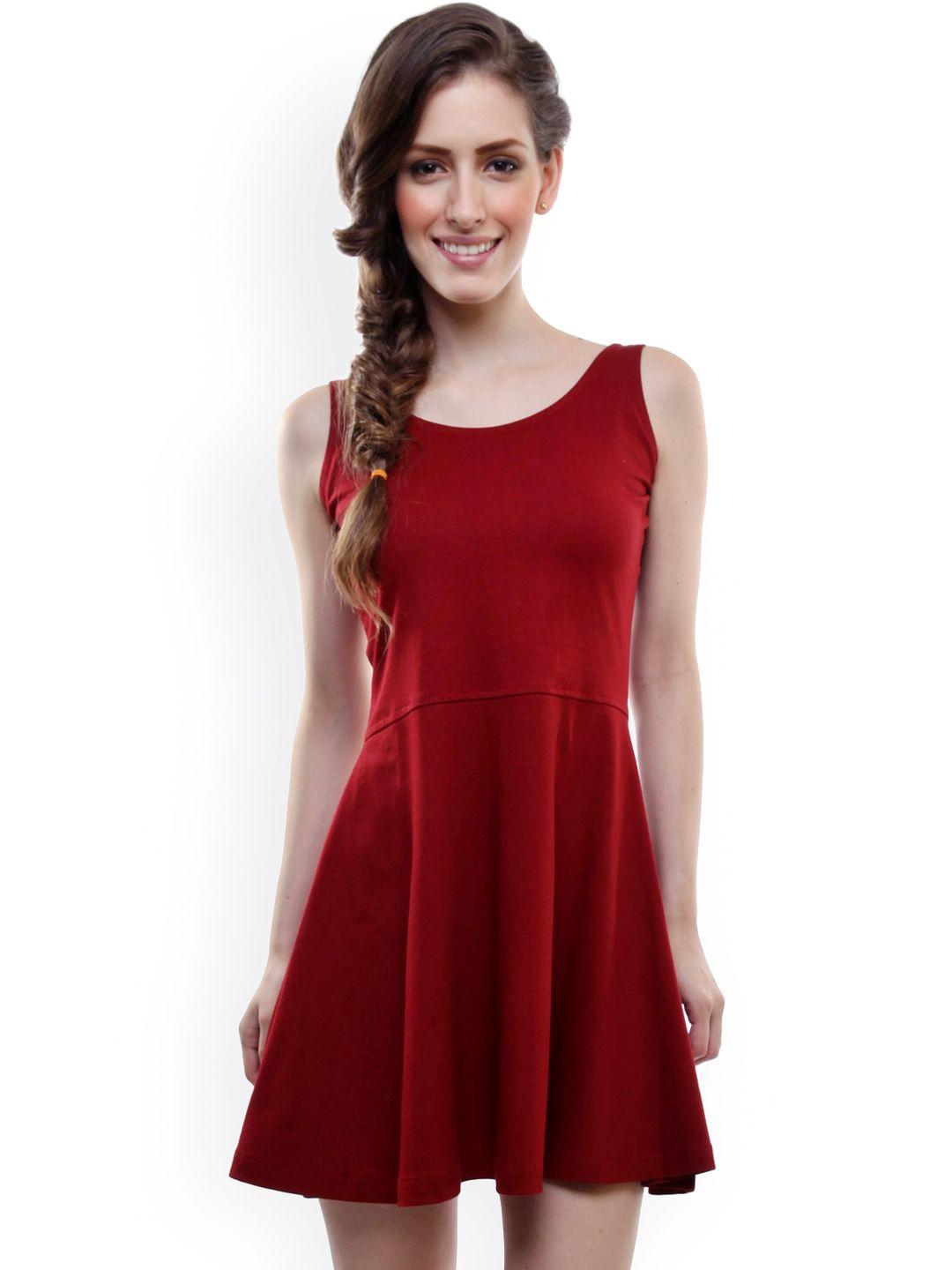 miss chase maroon fit & flare dress