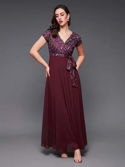 miss chase maroon floral print maxi dress