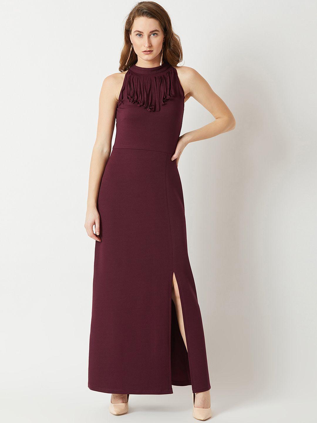 miss chase maroon fringed maxi dress