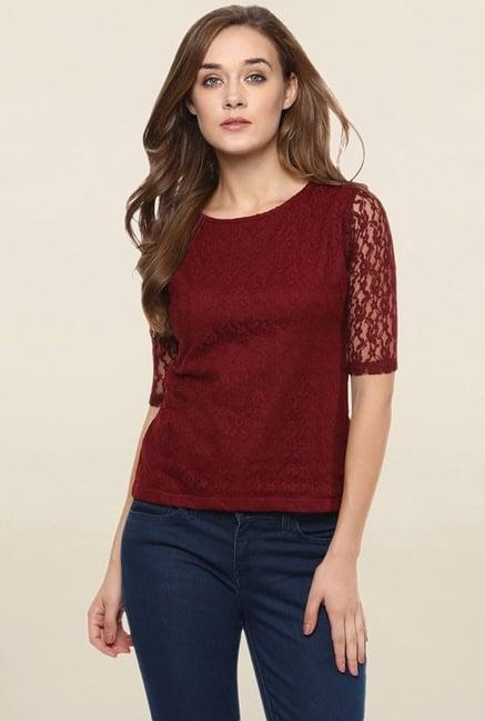 miss chase maroon lace top