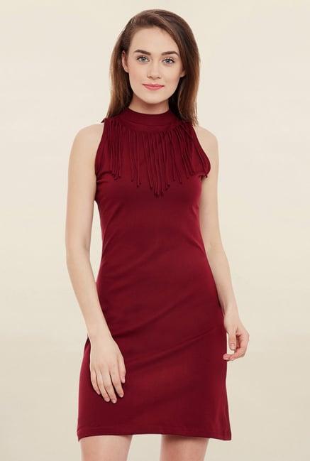 miss chase maroon slim fit dress