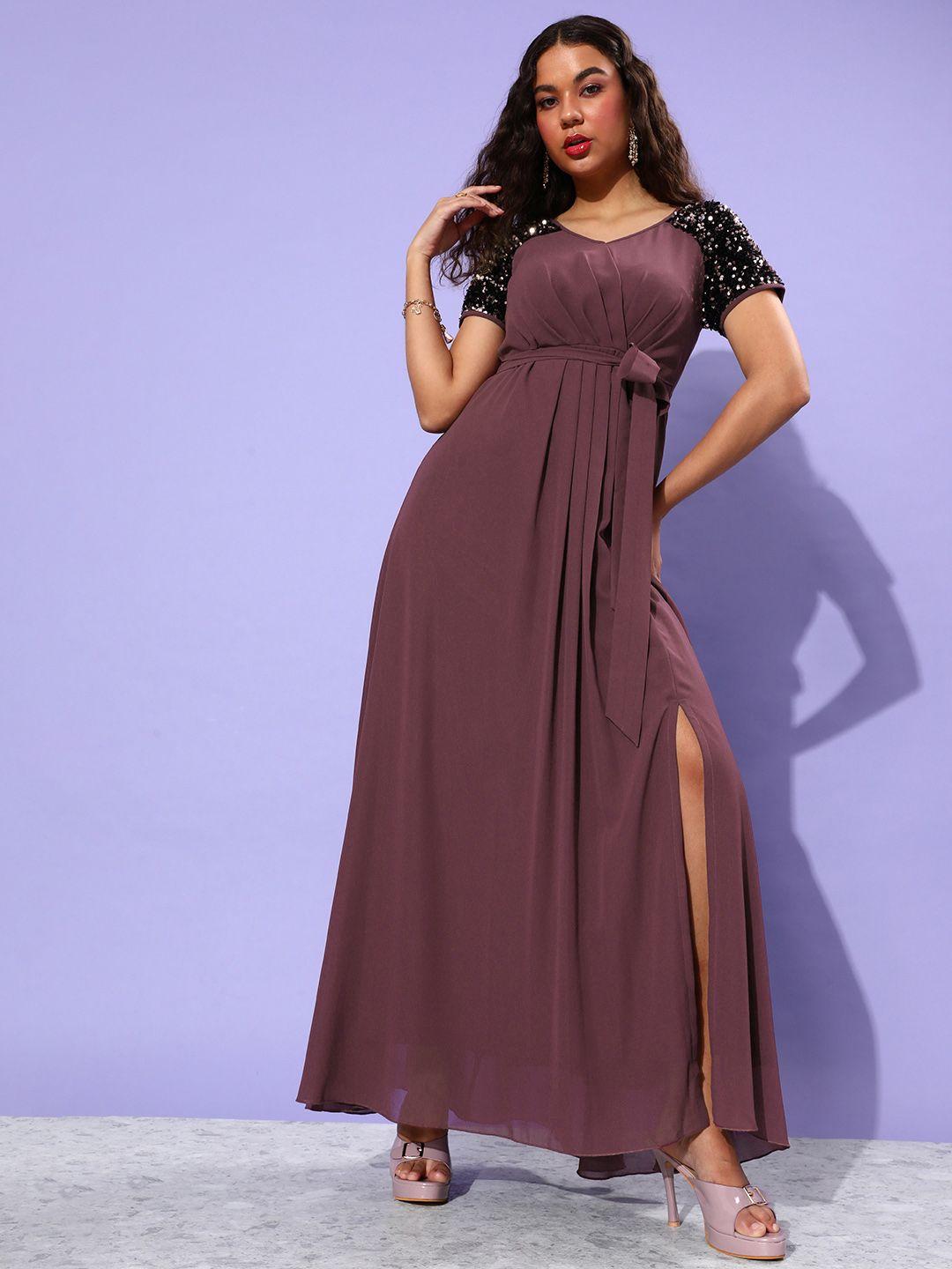 miss chase mauve embellished chiffon maxi dress