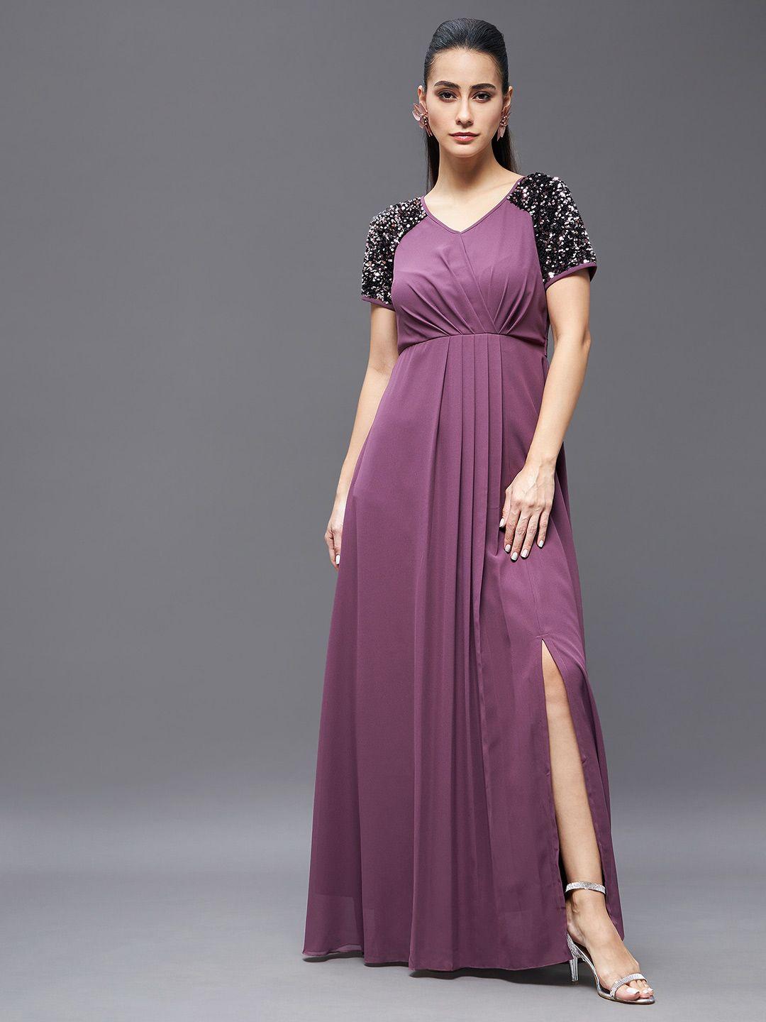 miss chase mauve embellished raglan sleeves sequinned detail maxi dress