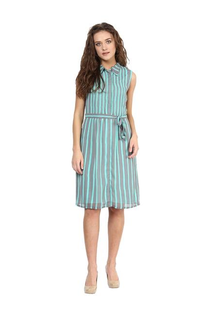 miss chase mint & grey striped knee length dress