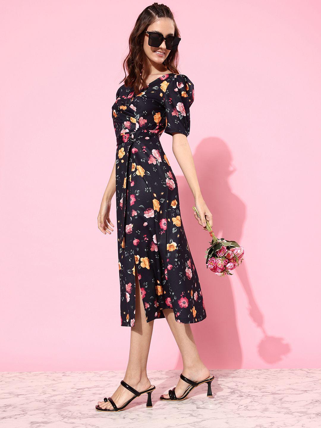 miss chase multicoloured floral crepe midi dress