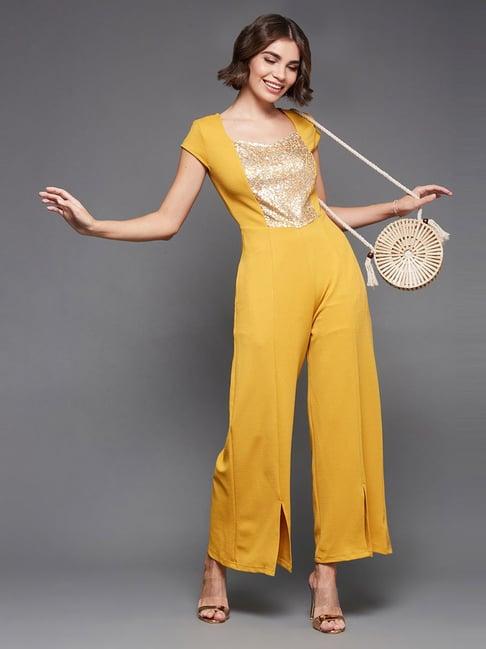 miss chase mustard embellished jumpsuit