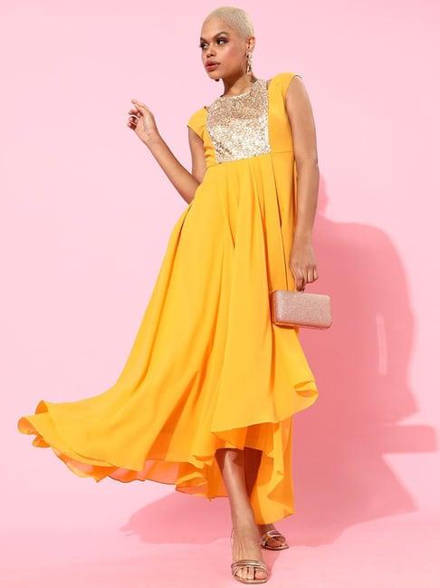 miss chase mustard embellished maxi dress