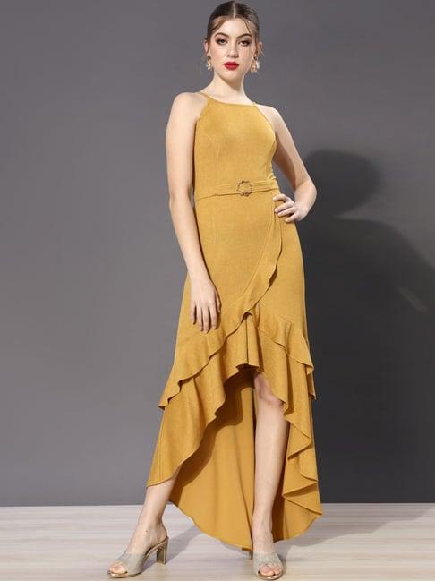 miss chase mustard high-low dress