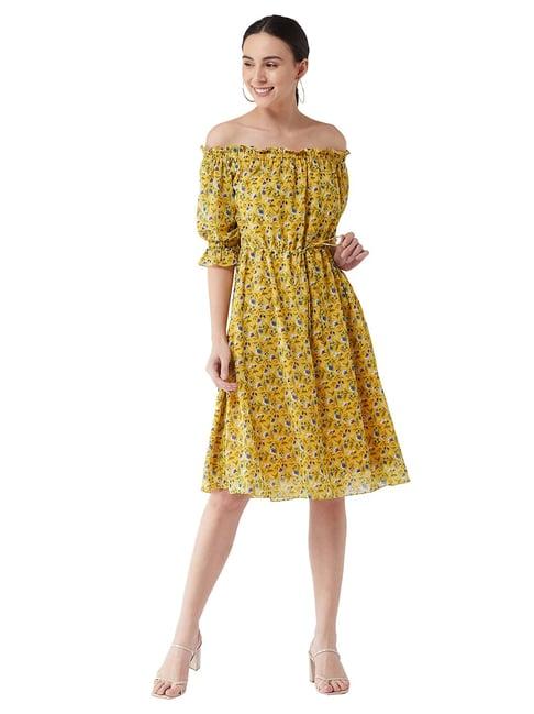 miss chase mustard printed a-line dress