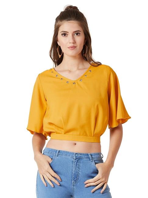 miss chase mustard v-neck crop top