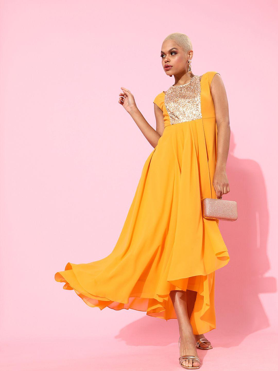 miss chase mustard yellow georgette maxi dress
