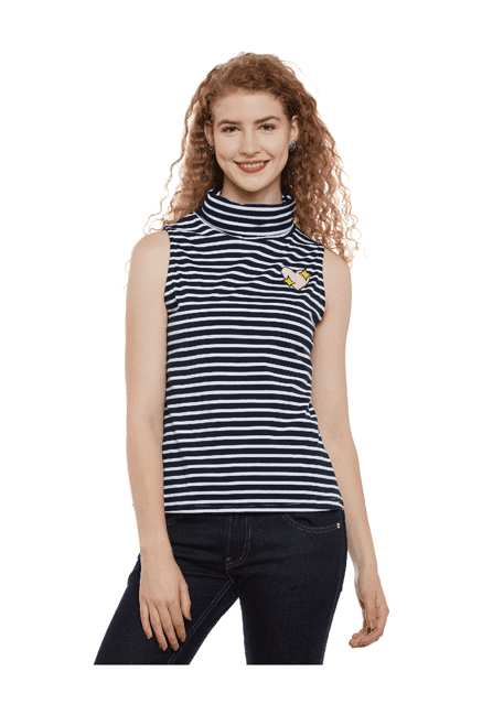 miss chase navy & white striped cotton top