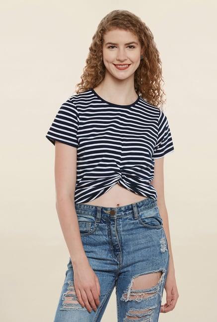 miss chase navy & white striped top