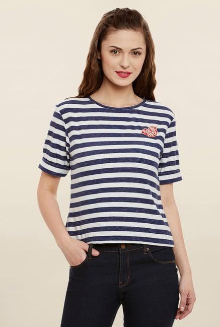 miss chase navy & white striped top