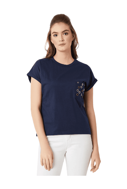 miss chase navy cotton top