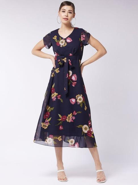 miss chase navy floral print a-line dress