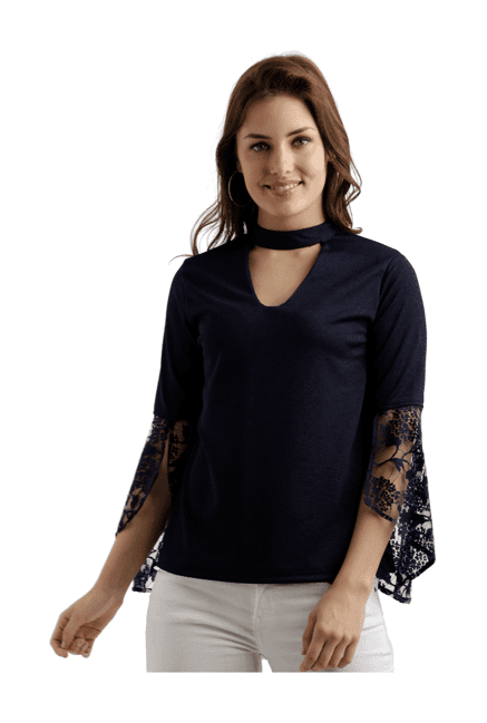 miss chase navy polyster top