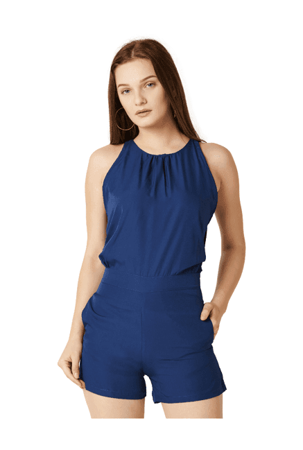 miss chase navy round neck playsuit