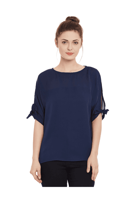 miss chase navy satin top