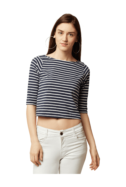miss chase navy striped crop top