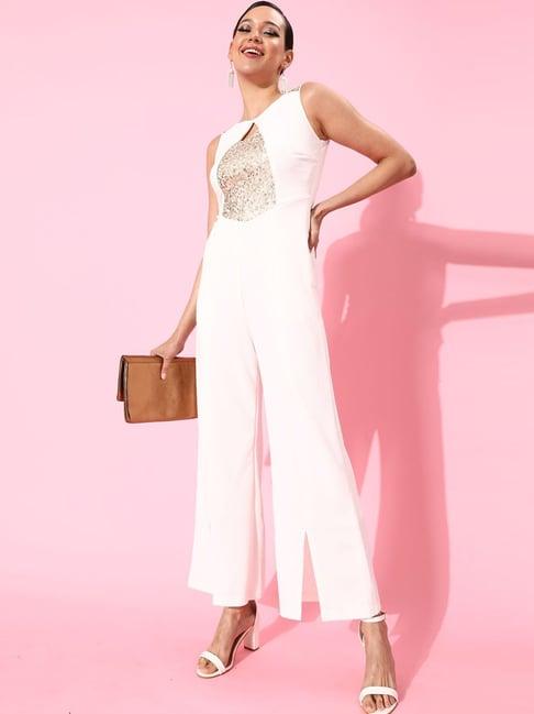 miss chase off-white embellished jumpsuit