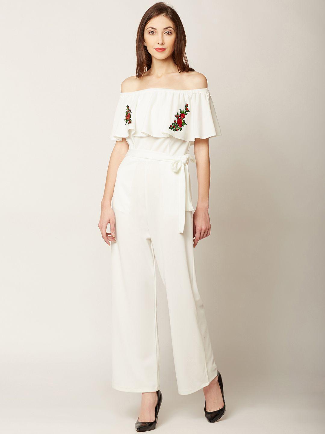 miss chase off-white solid basic jumpsuit