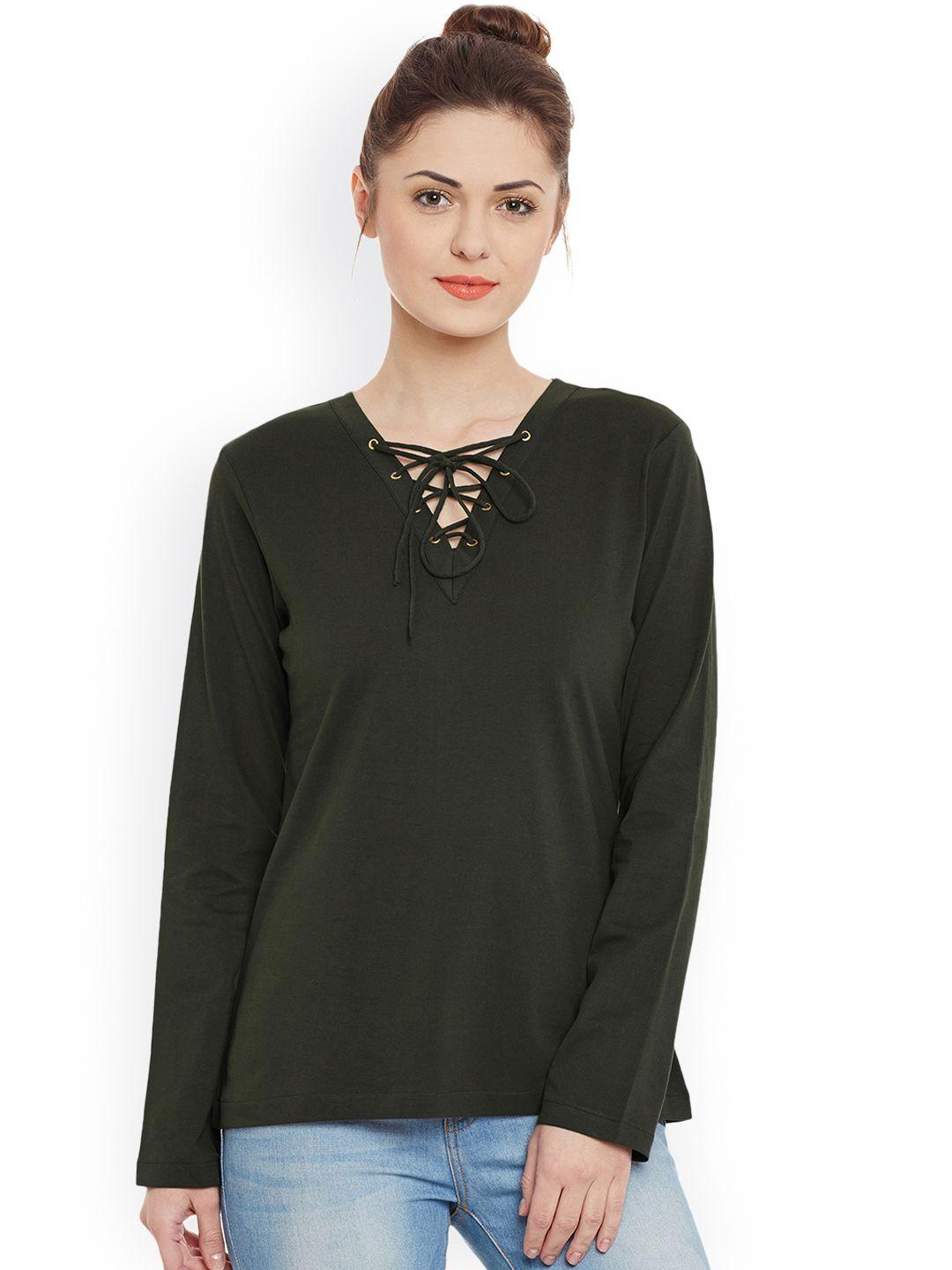 miss chase olive green pure cotton top