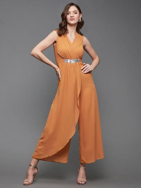 miss chase orange georgette maxi jumpsuit