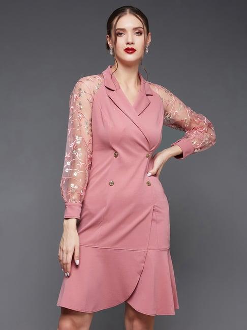 miss chase pink & golden slim fit a line dress