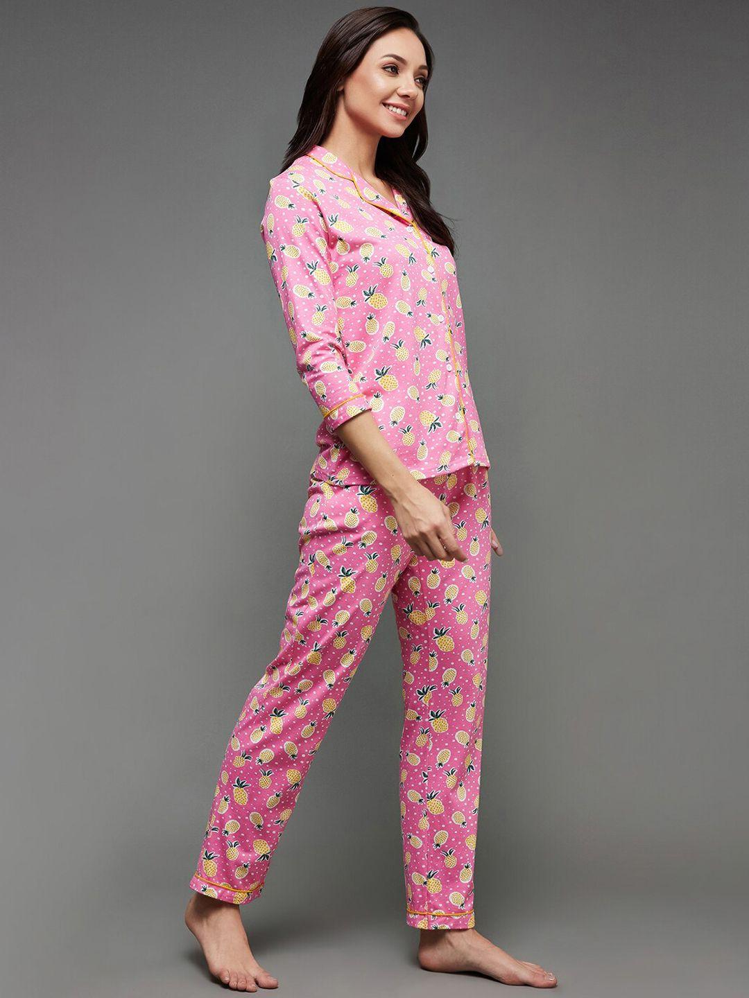 miss chase pink conversational printed pure cotton night suit